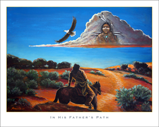 In His Father's Path - Art Poster - Indian Art - Wine Country Art Posters & Art by Warren R. Percell Sr. - a California Artist