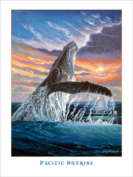 Pacific Sunrise - Breaching Whale Art Poster - Wine Country Art Posters & Art by Warren R. Percell Sr. - A California Artist